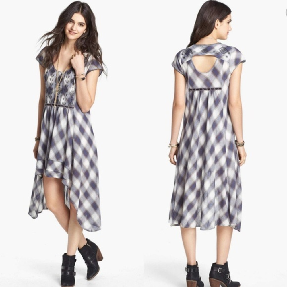 Free People rad for plaid hi low dress - gray/blue